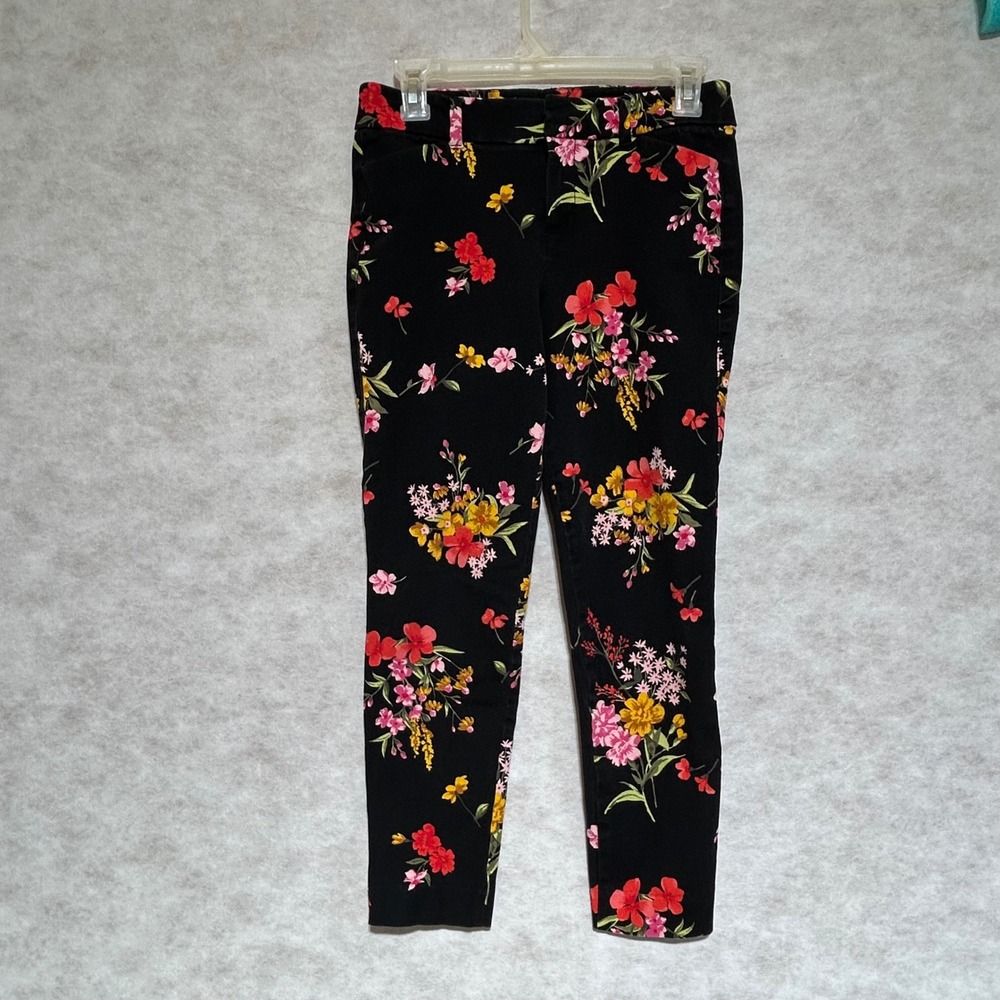 Old Navy Pixie Womens 4 Black Floral Ankle Pants Slim Fit Stretch Mid Rise 1166